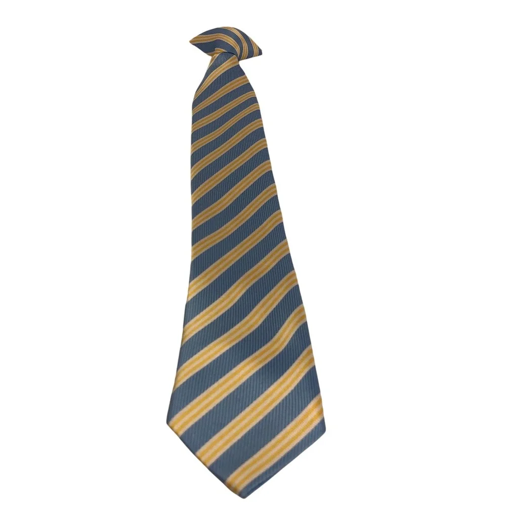 Youth Blue and Yellow Stripe Clip On Tie